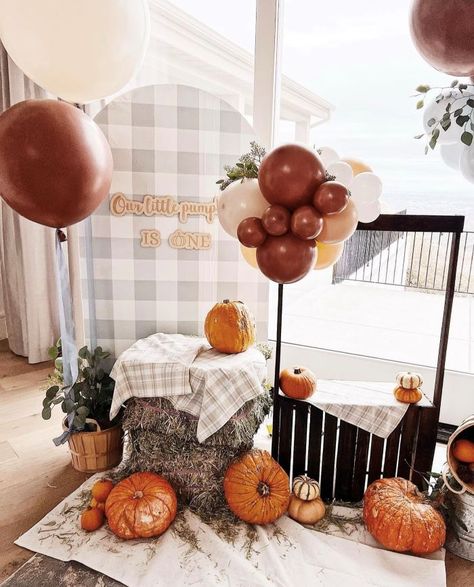 Our Little Pumpkin Is Turning One Decor Boy, Fall Harvest First Birthday Party, Pumpkin Patch Themed Birthday Party, Fall 1st Birthday Themes, Pumpkin Patch Theme Birthday, First Birthday Pumpkin Theme Boy, Fall Theme First Birthday Boy, First Harvest Birthday, One Pumpkin Birthday