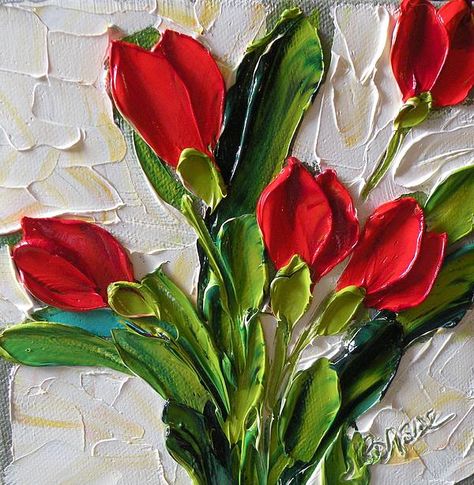 Red Tulips by Jan Ironside Artsy Ideas, Palette Knife Art, Soyut Sanat Tabloları, Impasto Painting, Red Tulips, Flower Art Painting, Arte Floral, Art Oil, Texture Painting