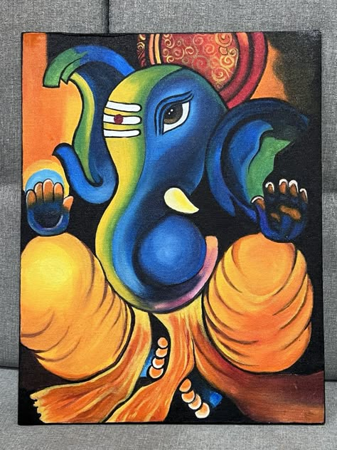 Ganpati abstract canvas painting Ganesha Modern Art Paintings, Ganesha Abstract Painting, Ganpati Painting, Bird Craft, Ganesha Drawing, Soft Pastels Drawing, Ganesh Art Paintings, Productive Work, Saree Painting