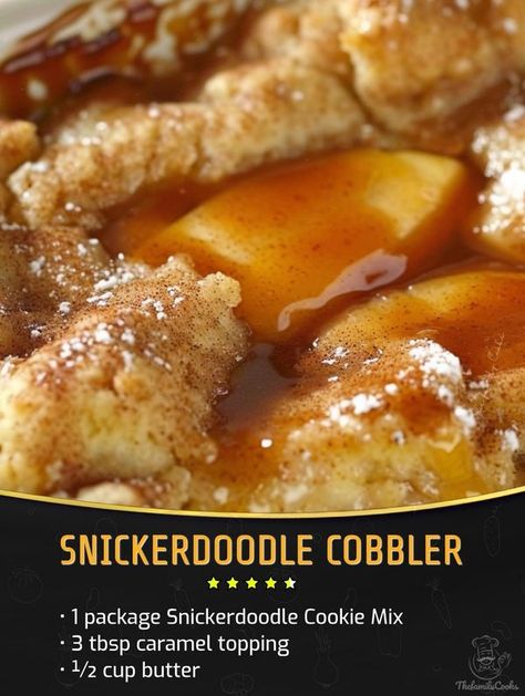 Easy and tasty recipes | Snickerdoodle Cobbler 🍪 | Facebook Snickerdoodle Cobbler, Can Apple Pie Filling, Crisps And Cobblers, Cobbler Recipes Easy, Caramel Ingredients, Canned Apple Pie Filling, Snickerdoodle Cookie, Canned Apples, Apple Cobbler