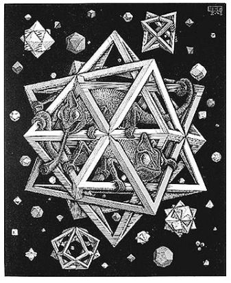 Hvězdy na nebi podle geometra Max Brückner (1860–1934) M. Brückner (1860–1934) was a German geometer, known for his collection of stellated and uniform polyhedra, which he documented in his 1900 book Vielecke und Vielflache: Theorie und Geschichte (Polygons and Polyhedra: Theory and History) Escher Art, M C Escher, Mc Escher, Psy Art, Gustave Dore, Buy Posters, National Gallery Of Art, Wood Engraving, Wooden Wall Art