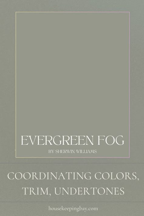 Evergreen Fog by Sherwin Williams is a muted, sophisticated green with subtle gray undertones, perfect for creating a serene and elegant atmosphere. This versatile color is ideal for adding a touch of nature to any space, making it a great choice for living rooms, bedrooms, and kitchens. Evergreen Fog pairs well with a variety of colors and finishes, offering a harmonious balance that enhances the overall aesthetic. Evergreen Fog Laundry Cabinets, Evergreen Fog Bathroom Walls, Sherwin Williams Evergreen Fog Palette, Sherwin Williams Willow Leaf, Rosemary Sherwin Williams Bedroom, Evergreen Fog Vs Dried Thyme, Sherwin Williams Retreat Green, Evergreen Fog And Agreeable Gray, Evergreen Fog Cabinets Kitchen