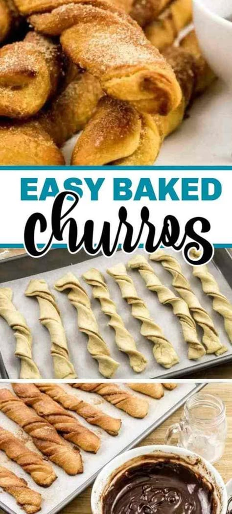 Baked Churros Recipe, Best Churros Recipe, Mexican Dessert Recipes Easy, Cinnamon Sugar Desserts, Baked Churros, Chocolate Dipping, Chocolate Dipping Sauce, Smores Dessert, Dessert Thermomix