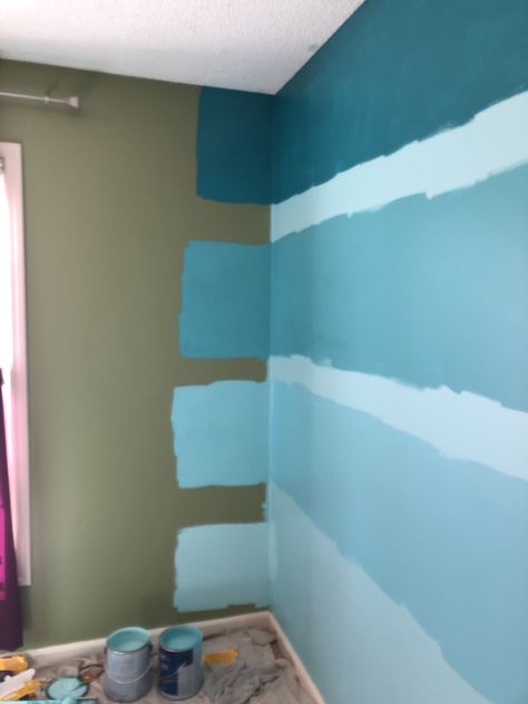 Teal Accent Walls, Watercolour Wall, Ombre Wall, Teal Ombre, Watercolor Walls, Wood Panel Walls, Purple Ombre, Accent Walls, Painting Tips