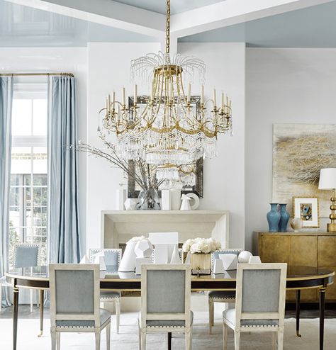 Pale Blue Paint Colors, Pale Blue Walls, Blue Wall Colors, Dining Room Paint Colors, Light Blue Paints, Suzanne Kasler, Light Blue Walls, Blue Ceilings, Dining Room Paint