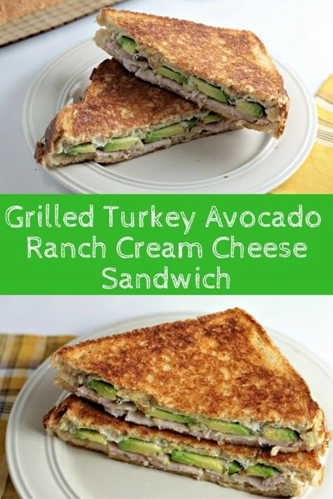 Grilled Turkey Avocado Ranch Cream Cheese Sandwich makes a quick, healthy and tasty lunch or dinner. Why go to the deli when you can make this at home? Cream Cheese Sandwich, Turkey Avocado, Cream Cheese Sandwiches, Avocado Health Benefits, Avocado Ranch, Avocado Sandwich, Deli Turkey, Scrumptious Food, Grilled Turkey