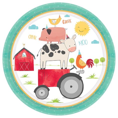 Barnyard Birthday Party, Farm Themed Birthday Party, Barnyard Party, Farm Animal Birthday, Barnyard Birthday, Birthday Plate, Farm Birthday Party, Barnyard Animals, Farm Party