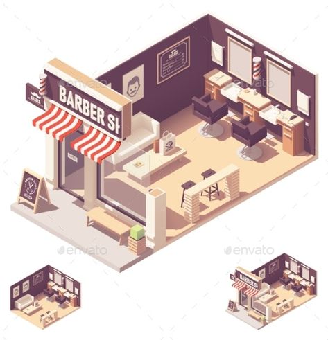 Interior Vector, Custom Photo Wallpaper, Barber Pole, Barber Scissors, Kiosk Design, Isometric Art, Isometric Design, Plant Images, Low Poly Art