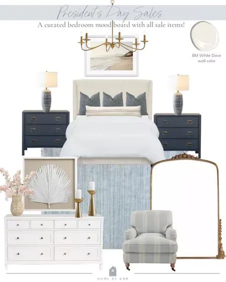 Main Bedroom Mood Board, Bedroom Ideas With Blue Accents, Modern Coastal Bedroom Mood Board, Coastal Feminine Bedroom, Bedroom Mood Board Blue, Modern Coastal Primary Bedroom, Feminine Primary Bedroom, Bedroom Decor Mood Board, Guest Room Mood Board