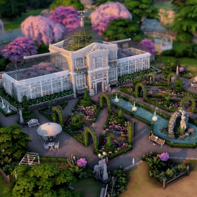 🌸 Magnolia Botanical Garden - The Sims 4 Rooms / Lots - CurseForge Green House Floor Plans, Sims4 Houses, Lotes The Sims 4, The Sims 4 Lots, Sims Inspiration, Sims Houses, Sims 4 House Plans, Sims 4 House Building, Sims 4 House Design