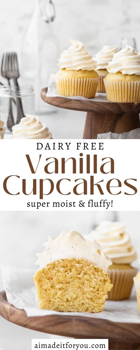 Dairy Free Vanilla Cupcakes, Dairy Free Vanilla Frosting, Vanilla Bean Buttercream Frosting, Dairy Free Vanilla Cake, Best Vanilla Cupcake Recipe, Healthy Cupcake Recipes, Vegan Buttercream Frosting, Dairy Free Cupcakes, Vegan Vanilla Cupcakes