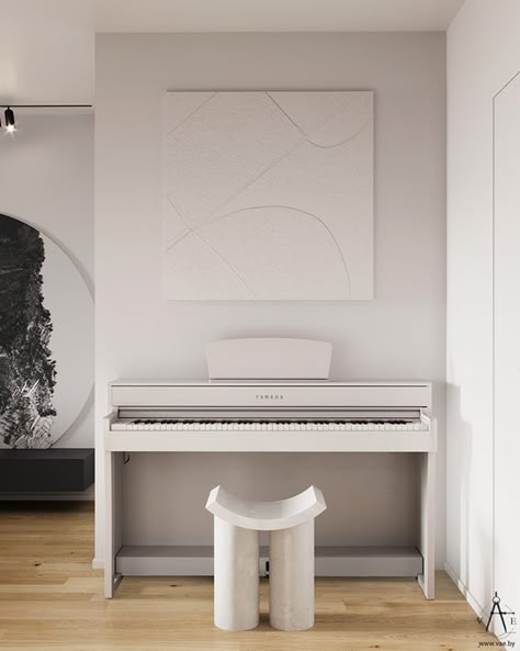 Piano Room Design, Piano Room Decor, Piano Living Rooms, Light Wooden Floor, Piano Decor, White Piano, Contemporary House Exterior, Welcome To My House, Piano Room