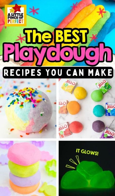 The Best Homemade Playdough Recipes - A Little Pinch of Perfect Flour Playdough Recipe, Easy Diy Playdough, Playdoh Ideas, Preschool Recipes, Soft Playdough Recipe, Best Homemade Playdough Recipe, Teaching Kitchen, Rainbow Playdough, Best Playdough Recipe