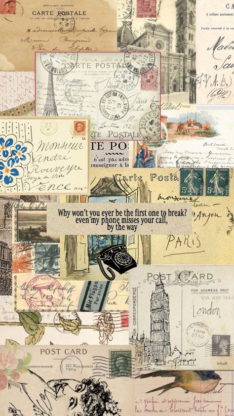 #fromthediningtable #postcards #collage #moodboard Postcard Vintage Design, Collage Postcards, Postcards Aesthetic, Creative Yearbook Ideas, Postcard Collage, Postcard Project, Postcard Display, Memory Collage, Travel Journal Pages