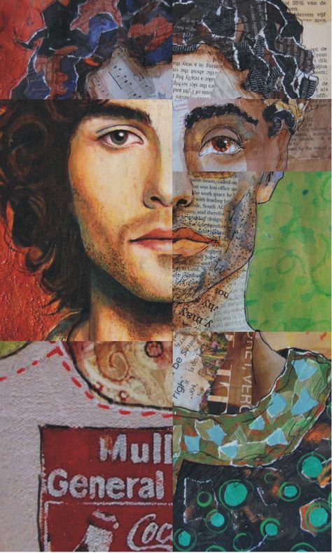 Patchwork of male portraits done by South African artist Frans Cronje Collage Portraits Mixed Media, Multi Media Portraits, Scrapbook Portrait, Patchwork Portrait, Multimedia Portrait, Collaged Portraits, Artists To Study, Mixed Media Portrait Painting, Patchwork Collage