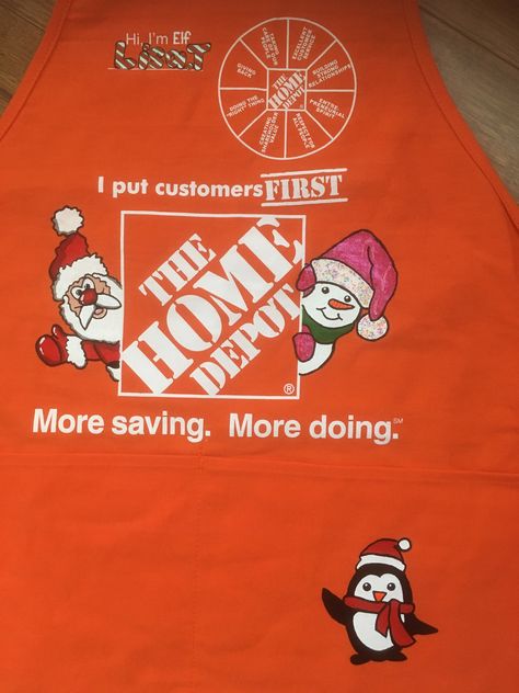 Home Depot Christmas Apron, Home Depot Apron Art Ideas, Home Depot Apron Art, Apron Embroidery, Home Depot Apron, Apron Art, Painted Apron, Apron Ideas, Apron Christmas