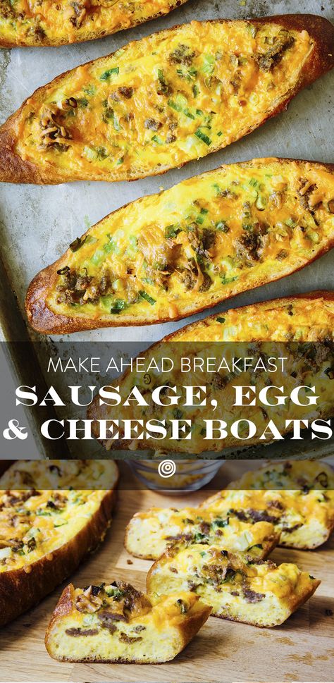 Breakfast Boats, Egg Boats Breakfast, Breakfast Bread Boat, Sausage Egg Bread Casserole, Sausage Egg Casserole With Bread, Bread Boat Recipes, Breakfast Bread Bowls, Breakfast Casserole Sausage Bread Eggs Cheese, Sausage Egg Cheese English Muffin