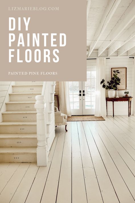 The most FAQ's about our white DIY painted pine floors. White Stain Floorboards, White Hardwood Floors Painted, Painting Hardwood Floors White, Painted Plank Floors, White Wash Floors Diy, Cream Painted Wood Floors, Painted Engineered Wood Floors, Painting Engineered Wood Floors, White Stained Wood Floors