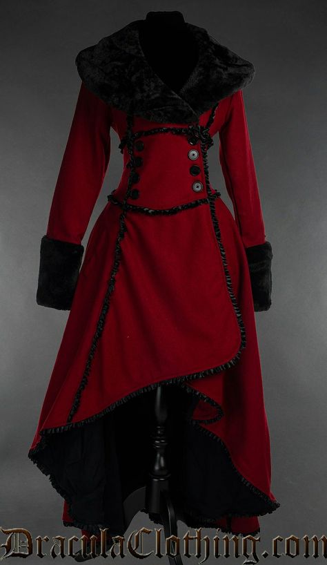 Dracula Clothing, Psychobilly Fashion, Heavy Winter Coat, Red Wool Coat, Dress Drawing, Steampunk Clothing, Psychobilly, Ladies Clothing, Red Coat