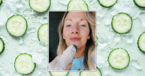 Simply cut off the top of a cucumber and place it in the freezer overnight. Frozen Cucumber For Face, Cucumber For Skin, Cucumber Beauty, Cucumber For Face, Cucumber Benefits, Gua Sha Tools, Reduce Dark Circles, Therapeutic Massage, Jade Roller