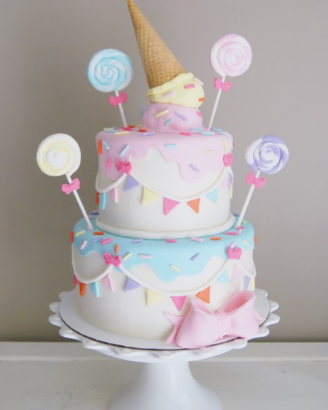 Candy And Ice Cream Birthday Party, Candy Ice Cream Cake, Ice Cream First Birthday Cake, Pastel Ice Cream Cake, Two Sweet 2nd Birthday Cake, Ice Cream Birthday Party Theme Cake, I’ve Cream Theme Cake, Sweets Themed Cake, Ice Cream Birthday Party Food