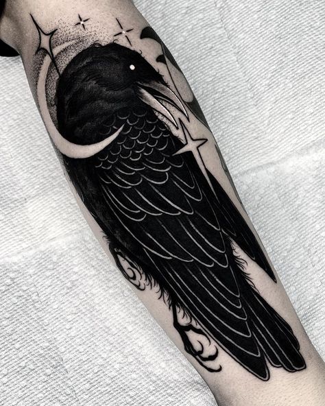 Raven Tattoo | Tattoo Ideas and Inspiration Raven Half Sleeve Tattoo, Arm Cover Up Tattoos, Forearm Cover Up Tattoos, Cover Up Tattoos For Men, Tatuaje Cover Up, Cover Up Tattoos For Women, Gothic Tattoos, Wrist Tattoo Cover Up, Black Tattoo Cover Up