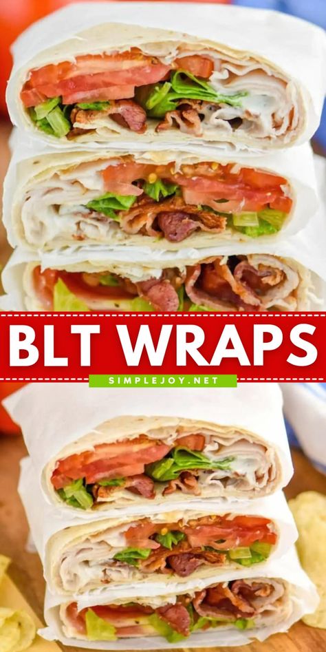 Looking for a simple and delicious lunch idea? Try these BLT Wraps! Perfect for packing a quick lunch for everyone in the family. If you're a fan of the classic BLT sandwich, you'll enjoy this tasty twist. Blt Wraps With Secret Sauce, Wrap Ideas For Lunch, Classic Blt Sandwich, Blt Wraps, Bacon Lettuce Tomato, Classic Sandwich, Blt Sandwich, Sandwiches For Lunch, Quick Lunches