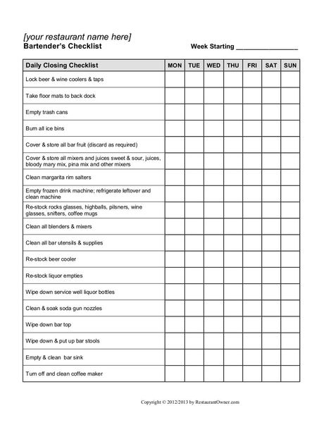 Closing Checklist, Kitchen Cleaning Checklist, Bar Manager, Restaurant Manager, Cleaning Schedule Templates, Bartenders Guide, Cafe Idea, Cleaning Checklist Template, Restaurant Cleaning