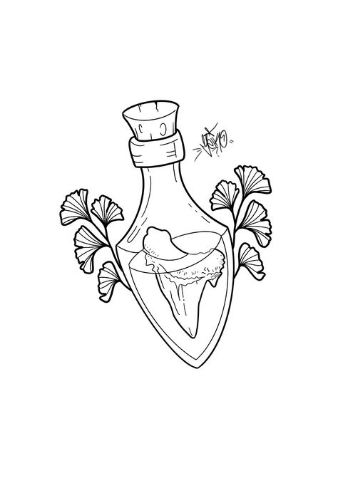 Potion Bottle Line Art, Witch Coloring Pages, Tattoo Themes, Bottle Drawing, Bug Tattoo, Epic Tattoo, Procreate Stamps, Fly Trap, Tattoo Stencil Outline