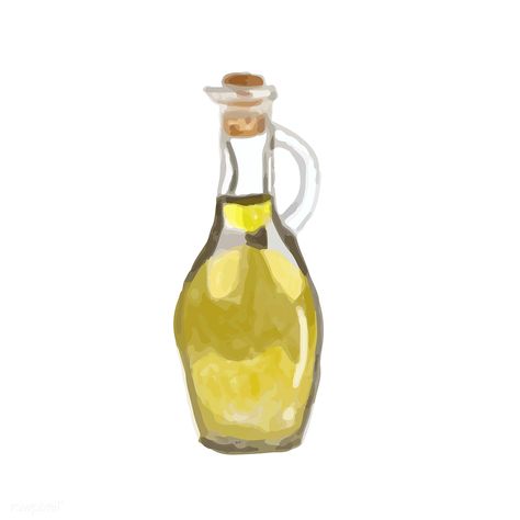 Hand drawn virgin olive oil watercolor style | free image by rawpixel.com Olive Oil Illustration, Olive Oil Drawing, Olive Oil Cartoon, Baking Wallpaper, Mint Plants, Recipe Books, Ink Wash, Frying Oil, Design Book