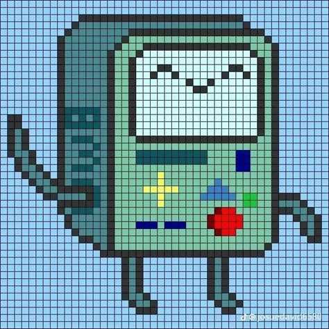 Adventure Time Embroidery Pattern, Adventure Time Tapestry Crochet, Over The Garden Wall Alpha Pattern, Adventure Time Pixel Art Grid, Anime Crochet Tapestry, Bmo Pixel Art, Adventure Time Alpha Pattern, Pixel Grid Crochet Pattern, Alpha Grids