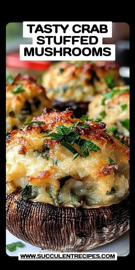 Enjoy Crispy and Creamy Crab Stuffed Mushrooms ready in just 30 minutes! The combination of tender mushrooms and a flavorful crab filling creates a delicious appetizer everyone will love. Mushroom Appetizer Recipes, Fancy Appetizer Recipes, Mushroom Side Dishes, Mushroom Appetizers, Crab Stuffed Mushrooms, Mushroom Caps, Crab Dishes, Fancy Appetizers, Creamy Crab