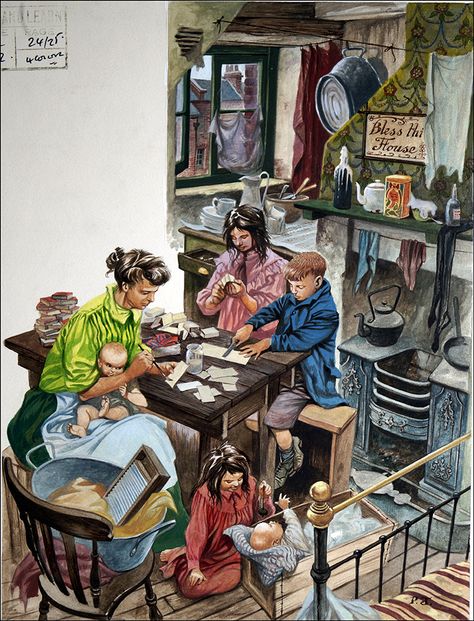 Family Poverty in Victorian Britain original art by Peter Jackson Poverty Illustration, Cardboard Cartons, Peter Jackson, 28 December, Washing Powder, Found Art, Class Projects, Family Affair, British History