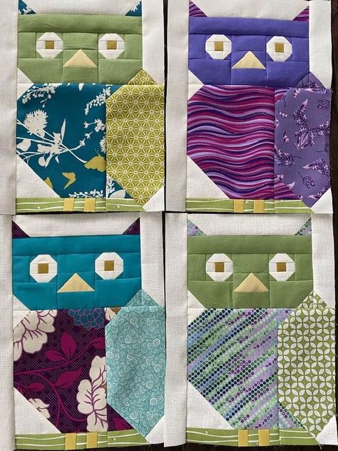 Quilt Along with Pat Sloan | My first four blocks of Owls See You. | Facebook Owl Quilt Pattern, Strip Quilt Patterns, Owl Quilt, Strip Quilts, Quilt Pattern, Owls, Quilt Patterns, See You, Quilting