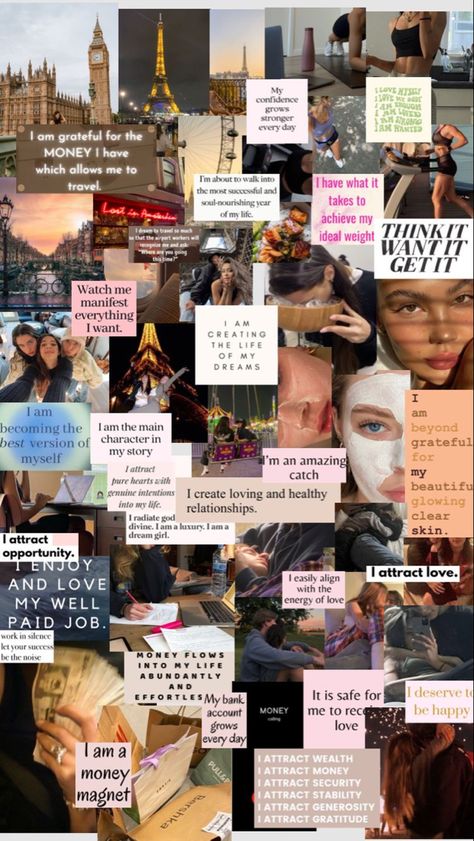 #fashion #2023 #collage #vision #dream Vision Board For Beauty, Focus On Yourself Vision Board, Aesthetic 2023 Vision Board, 2023 Inspo Board, Wish Board Ideas Inspiration, 2023 Vision Board Examples, Y2k Vision Board, 2023 Vision Board Wallpaper Iphone, Vision Board Ideas 2024