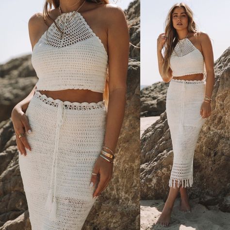 VICIDOLLS on Instagram: “THE CUTEST CO-ORD // Our Passionate Crochet Halter Top $54 + Skirt in Cream is giving angel energy 👼 This resort ready outfit also comes…” Angel Energy, Crochet Halter Top, Crochet Halter, Crochet Halter Tops, Co Ord Set, Beach Wears, Co Ord, Halter Top, The Cutest