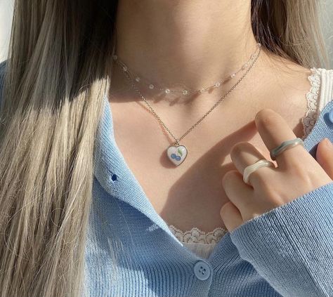 Everything Is Blue, Baby Blue Aesthetic, Light Blue Aesthetic, Blue Jewelry, Blue Necklace, Girly Jewelry, Stylish Jewelry, Pretty Jewellery, Blue Aesthetic