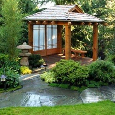 Have you ever wondered what the difference is between a Pergola, perdoga and a pagoda? We carried out some research to see what the difference is between these garden accessories and this is what we found > Cheap Fencing, Mary Reynolds, Small Japanese Garden, Pagoda Garden, Japanese Garden Landscape, Garden Pergola, Japanese Tea House, Japanese Zen Garden, Fencing Ideas