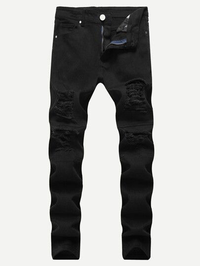 Men Denim | Fashion Men Denim | SHEIN USA Ripped Jeans Casual, Ripped Jeans Men, Black Jeans Men, Black Ripped Jeans, Black Men Fashion, Jeans Men, Tapered Jeans, Casual Black, Casual Denim