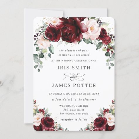 Roses Arch Wedding, Rustic Blush Wedding, Flower Archway, Arch Wedding Invitation, Burgundy And Blush Wedding, Wedding Watercolor, Boho Country, Burgundy Wedding Invitations, Dusty Rose Wedding