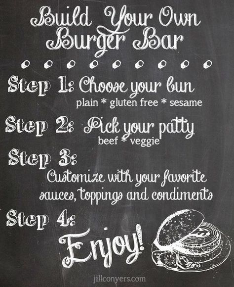 Build Your Own Burger Bar, Hamburger Bar, Burger Bar Party, Build Your Own Burger, Hamburger Party, Food Bar Ideas, Burger Party, Hot Dog Bar, Burger Night