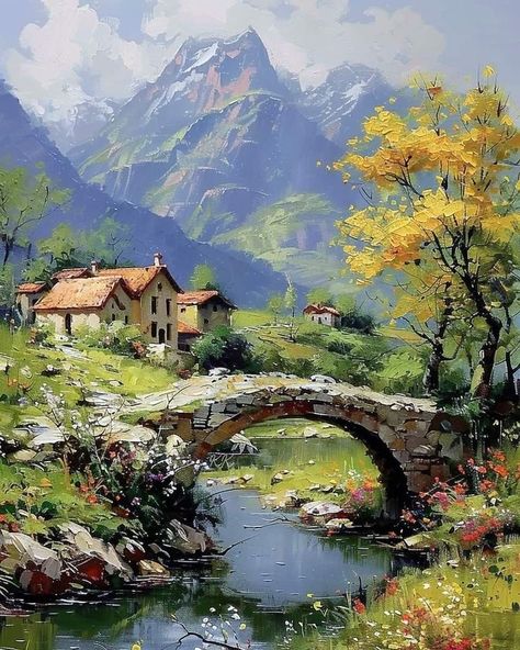 Beautiful Paintings Of Nature, Oil Painting Nature, Landscape Art Painting, Watercolor Landscape Paintings, Nature Art Painting, Beautiful Landscape Wallpaper, Pictures To Paint, Oil Painting Landscape, Watercolor Landscape