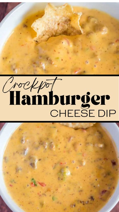 Crockpot Cheesy Hamburger Dip, Crockpot Dip With Ground Beef, Crockpot Cheese Dip Velveeta Ground Beef, Cheese Burger Dip Crockpot, Hamburger Meat Dip Recipes, Cheese Hamburger Dip, Warm Dips Crockpot Easy, Little Dipper Crockpot Recipes, Hamburger Dip Crockpot