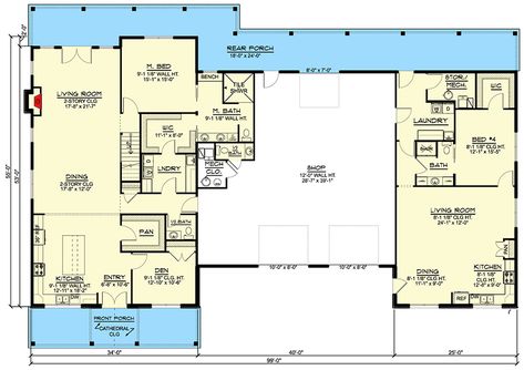 House Plans For Multi Generations, Multigenerational Barndominium Floor Plans, Multi Generational Homes House Plans, Generational Living House Plans, 3 Generation House Plans, House Plans With 2 Kitchens, Two Generation House Plans, Barndominium With Mil Suite, Lennar Multigenerational House Plans