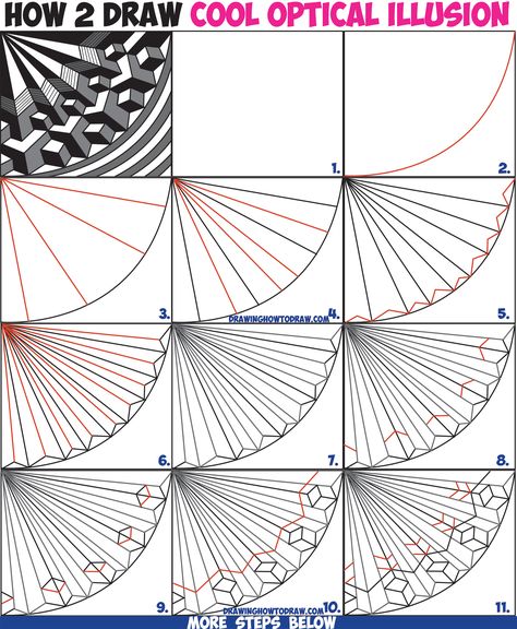 How to Draw Cool Optical Illusion Drawing Trick with Easy Step by Step Drawing Tutorial Drawing Illusions, Optical Illusions Mind Blown, Optical Illusions For Kids, Illusions Mind, Optical Illusions Drawings, 3d Drawing Tutorial, Op Art Lessons, Optical Illusions Pictures, Optical Illusion Quilts