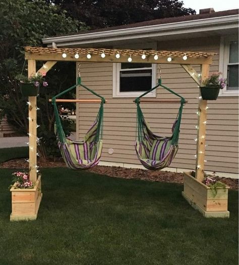 Camp Landscaping Ideas, Backyard For Teens, Diy Backyard Gazebo, Backyard Hangout, Backyard Swings, House Backyard, Diy Porch, Backyard Entertaining, Diy Backyard Landscaping