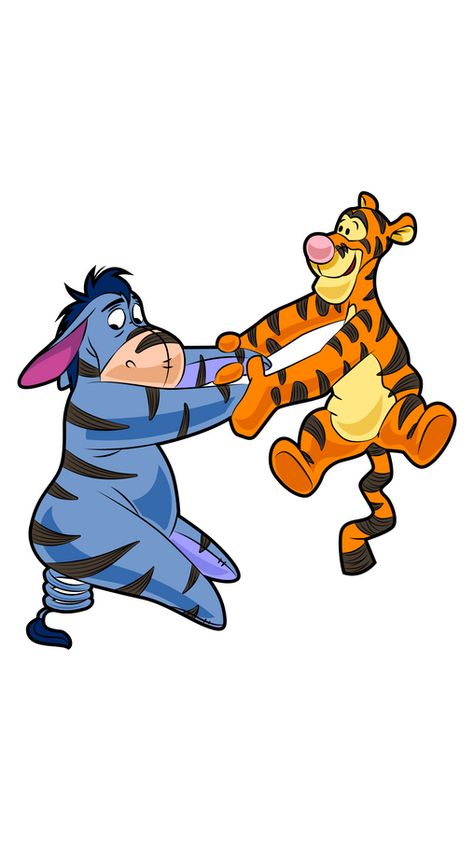 This moment is from The Mini Adventures of Winnie the Pooh series Tigger and Eeyore episode. There Tigger tries to teach Eeyore how to bounce so that donkey can become more like him. But as we can... Tigger And Eyore Tattoo, Tigger And Eeyore Wallpaper, Tigger And Eeyore Tattoo, Tiger From Winnie The Pooh, Eeyore Wallpaper, Tigger Tattoo, Eeyore Images, Owl Winnie The Pooh, Eeyore Tattoo