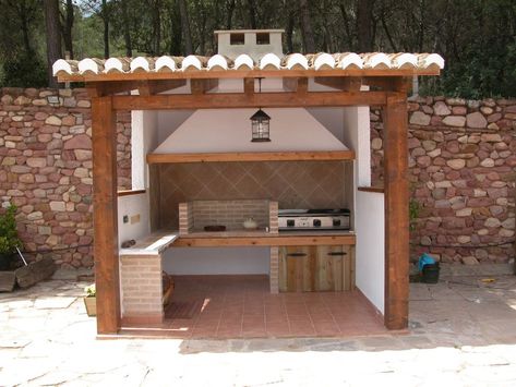 ¿Cuales son las medidas de las barbacoas de obra? Porches Con Barbacoa, Barbacoa Exterior, 11 11, Pergola, Porch, Patio, Exterior, Bar, Patios