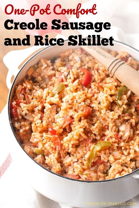 Sausage Rice Tomato Recipes, Creole Sausage And Rice, Sausage Tomatoes And Rice, Rice And Sausage Recipes, Creole Rice Recipes, Creole Rice, Sausage Creole, Sausage Skillet, Pork Sausage Recipes