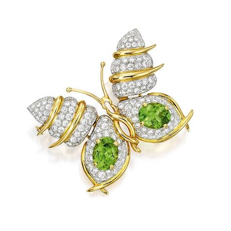 Peridot & Diamond Clip Brooch | Schlumberger for Tiffany & Co. High Jewellery, Peridot Jewelry, Colored Gemstones, International Jewelry, Butterfly Clips, Blue Books, December 4, Tiffany And Co, The Wings